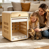 Armoire de rangement multifonctionnelle pour animaux de compagnie en bois naturel et plastique, niche pour chien, cage pour animaux de compagnie, boîte à motif solide thermolaquée, grande taille