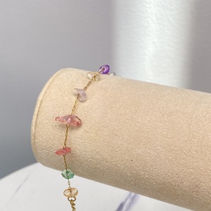 18K Gold Plated Stainless Steel Colorful Natural Stone Women's Irregular <b>Crystal</b> <b>Chip</b> Beads Hypoallergenic Waterproof Bracelet - Product Image 4