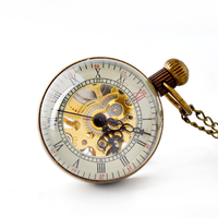 Montre à remontage manuel BOSHIYA, poche à vent robotique, pour homme et femme, collier vintage, cuivre pur, mécanique, boule de verre, squelette antique