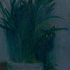 Peinture à l'huile sur toile impressionniste, art mural floral, peint à la main, écologique, narcisse et chat noir pour entrée, chambre à coucher - Product Image 3