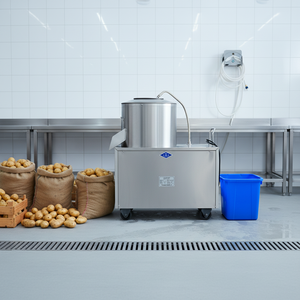 Éplucheuse de pommes de terre commerciale sur pied, 240 kg/h, 1500 W, en acier inoxydable, type brosse, capacité de production unique de 15 à 25 kg - Product Image 1