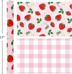 Holiday gift wrapping <b>paper</b> with cute strawberry <b>pattern</b> Double sided printed with pink checks Customizable - Product Image 2