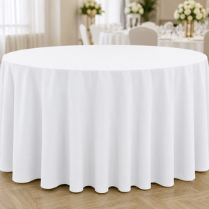 Wholesale 120 Inch White <b>Round</b> Polyester <b>Tablecloth</b> Hemmed Edge Banquet Event Rental Catering <b>Table</b> Linen - Product Image 1