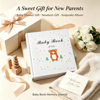 Livre de bébé relié rigide pour enregistrer la croissance, format A5, reliure parfaite, impression numérique offset personnalisée, coffret cartonné avec logo, estampage à chaud doré