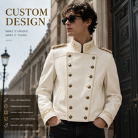 Veste en similicuir courte style Napoléon Royal vintage OEM avec épaulettes tressées dorées personnalisées et col montant pour homme