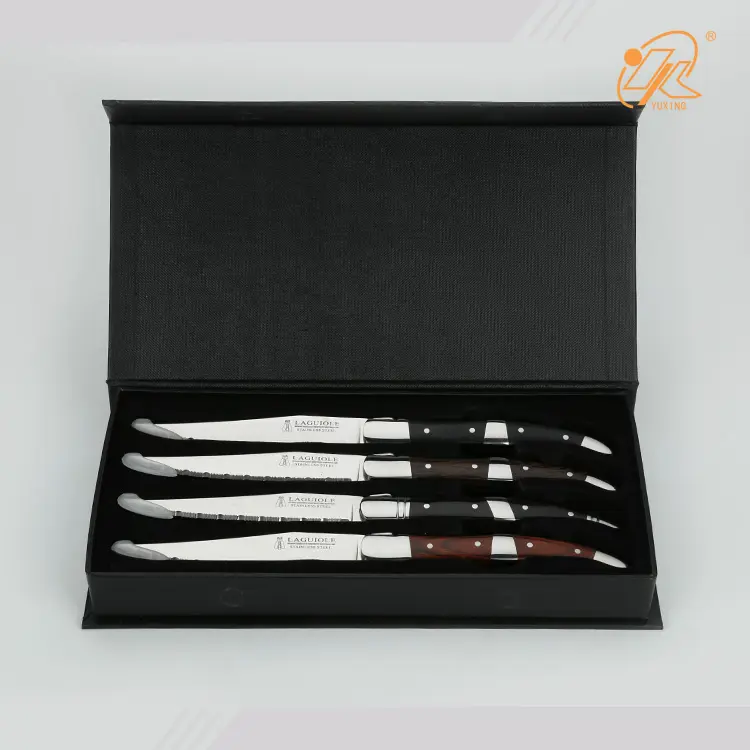 Hot sale Factory Wholesale Laguiole 4 pcs stainless steel wooden handle steak knives set kitchen with gift box