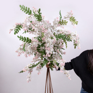 Fleurs artificielles de locustier, branche unique, haute simulation, en plastique et soie, fleurs séchées pour décorations de mariage - Product Image 1