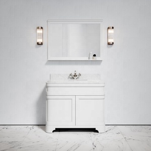 La pittura bianca di vanità del <span class=keywords><strong>bagno</strong></span> di legno solido di stile americano moderno ha finito la partita lo stesso specchio incorniciato di legno di stile - Product Image 4