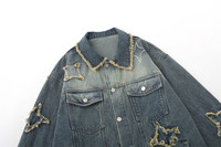 Tendance Populaire High Street Design Lavé Denim Vintage Patch Hommes Jeans Veste