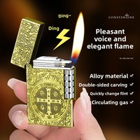 Nouveau briquet gonflable haut de gamme Langsheng en métal, technologie à flamme nue, style populaire sur les réseaux sociaux, motif gravé Constantine