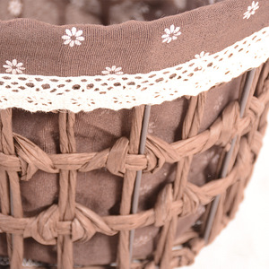 Cesta de almacenamiento tejida a mano, redonda, de algodón y lino con ribete de encaje, para organizar ropa, cocina, sala de estar - Product Image 3