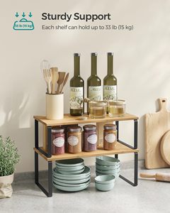Ripiani da <span class=keywords><strong>cucina</strong></span> impilabili <span class=keywords><strong>in</strong></span> <span class=keywords><strong>legno</strong></span>-piano di lavoro espandibile e Organizer <span class=keywords><strong>per</strong></span> dispensa industriale nero - Product Image 5