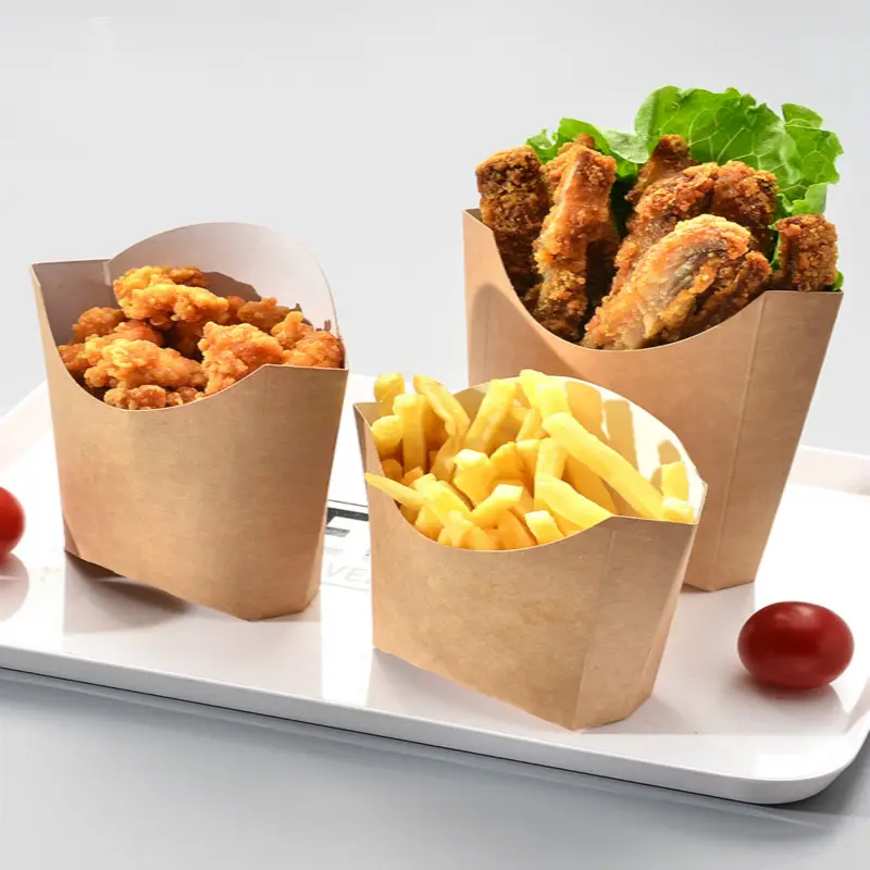 Kotak Kentang Goreng Kertas Kraft Kotak Kemasan Cangkir Anti-minyak Makanan Ringan Bungkus Bungkus Makanan Cepat Dibawa Peralatan Makanan
