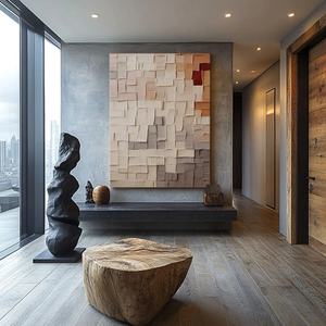 Cuadro Abstracto Moderno de Estilo Wabi Sabi, Grande, Beige y Marrón, con Diseño Vertical, Pintado sobre Lienzo, para Hogar y Galería - Product Image 4