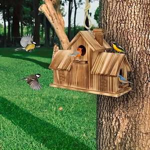 Mangeoires à oiseaux décoratives en stock pour la maison, l'extérieur et le jardin, mangeoires à oiseaux en bois durables avec plusieurs compartiments - Product Image 3