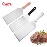 Spatule à steak en acier inoxydable de style japonais, manche en plastique, spatule plate pour la cuisson au teppanyaki, spatule anti-fuite pour les crêpes, la cuisson au barbecue