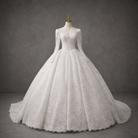 Robe de mariée de bal, col en V, manches longues, entièrement en dentelle, corset, taille basque, grande taille, style princesse, sur mesure, vente en gros
