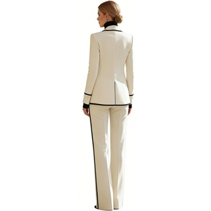 Dames 2-delige pak met contrastbies <span class=keywords><strong>blazer</strong></span> & wijde pijpen broek Sehe Fashion - Product Image 6