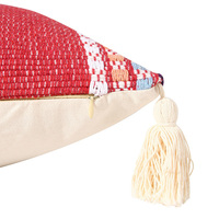 Housse de coussin de canapé en coton teint en fil marocain, taie d'oreiller décorative jacquard avec pompons