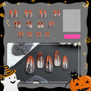 24 pièces <span class=keywords><strong>Halloween</strong></span> Night Fantasy <span class=keywords><strong>Orange</strong></span> Rhythm Spider Web Gradient Détachable Nail Art Style Français Faux ongles portables - Product Image 2