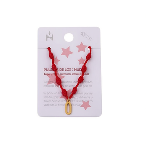 Braccialetto in Acciaio Inossidabile con Sette Nodi e Ciondolo a Lettera O, Cordino Rosso Fatto a Mano, Gioiello di Protezione - Product Image 1