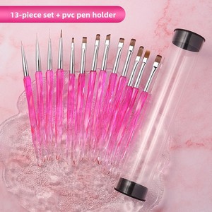 Kit de 13 pinceaux carrés en acrylique violet cristal pour nail art, gel, peinture florale et dessin, pour salon de manucure et design d'ongles - Product Image 6