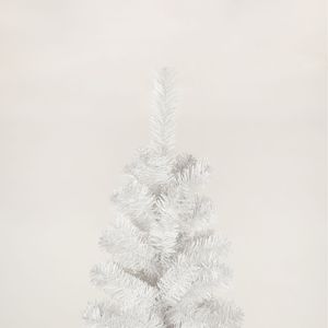 Sapin de Noël artificiel blanc mince pré-éclairé 7,5 pieds, lumières LED chaudes, design moderne, support métallique pliable, décoration intérieure pour les fêtes - Product Image 4