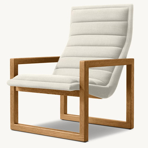 Fauteuil de salon moderne en lin de style américain Rhoohill avec repose-pieds, <span class=keywords><strong>chaise</strong></span> longue en chêne blanc avec cadre en bois massif - Product Image 1