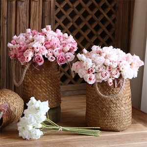 Bouquet de mini roses artificielles en tissu de soie, style européen, multi-têtes, 31 cm, pour décoration de mariage - Product Image 1