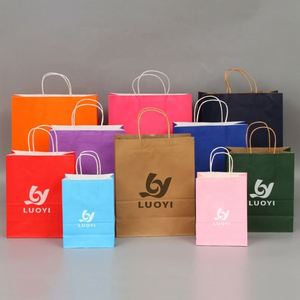ถุงกระดาษช้อปปิ้งพิมพ์โลโก้สีสันสดใสพร้อมหูหิ้วสำหรับร้านอาหาร ถุงใส่กลับบ้าน ถุงอาหารแบบนำกลับบ้าน ขายส่ง - Product Image 1