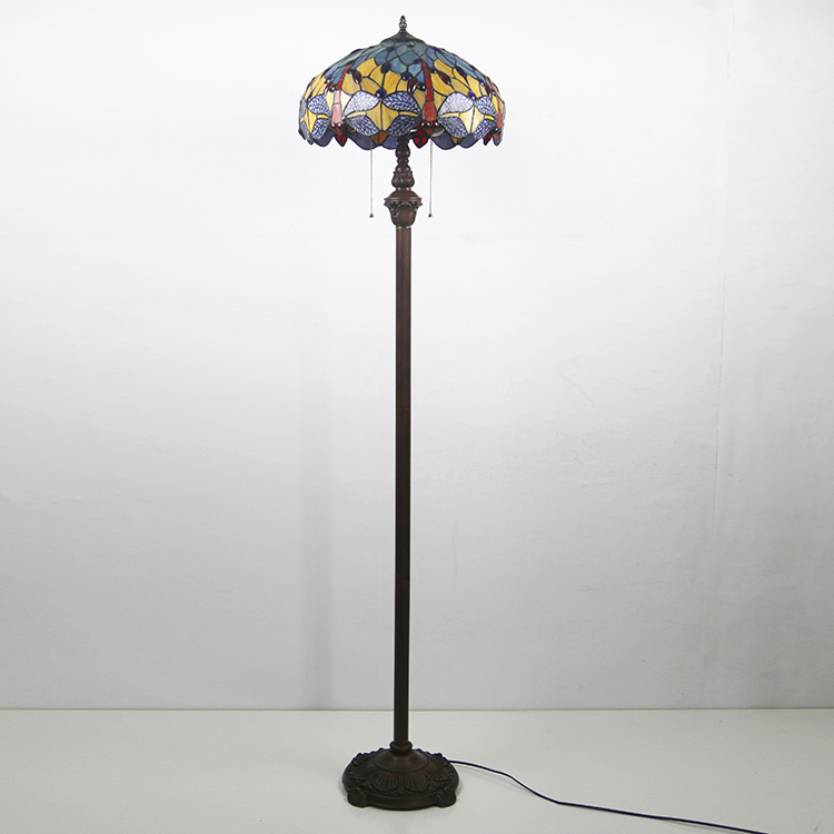 LongHuiJing 16 Inch Tiffany Floor Lamp with Handmade Colorful Dragonfly Shade