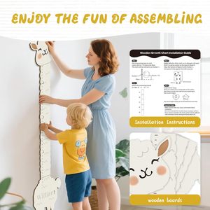 Tableau de croissance personnalisé en bois pour enfants avec motif alpaga, pour garçons et filles, décoration de <span class=keywords><strong>chambre</strong></span> d'enfant, tableau mural léger - Product Image 3