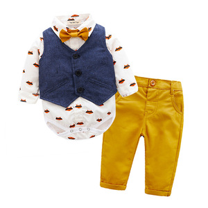 Set di vestiti boutique per bambini nuovi set di abbigliamento per bambini camicia stampata + gilet + pantaloni 3 pezzi set di abiti all'ingrosso - Product Image 2