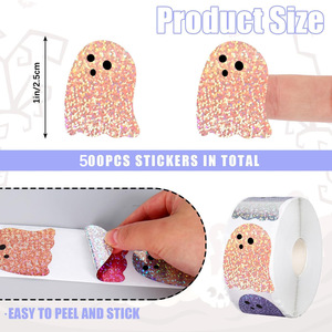 Rollo de pegatinas holográficas de fantasmas de Halloween, 500 Uds., 5 colores, 1,5 pulgadas, pegatinas de fantasmas, etiquetas autoadhesivas, manualidades para fiestas DIY - Product Image 2