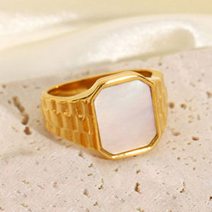 للبيع بالجملة خواتم حجر طبيعي من الفولاذ المقاوم للصدأ 316L مطلية بالذهب عيار 18 ، مجوهرات بيان زفاف مكتنزة بإصبع للنساء Meb - Product Image 5