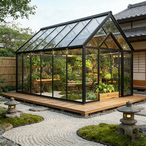 Véranda en verre arqué <span class=keywords><strong>noir</strong></span> de qualité supérieure, au bord du lac, avec toit incurvé, personnalisable pour une relaxation panoramique au bord de l'eau - Product Image 5