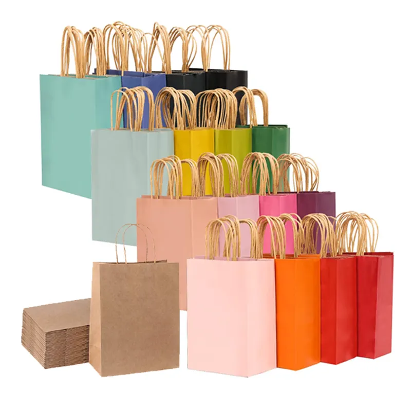 Özelleştirilebilir geri dönüştürülmüş Kraft kağıdı alışveriş paketleme çantası kendi logonuzla kişiselleştirilmiş özel teslimat kağıt torbalar