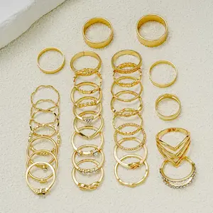 Модные умные Кольца Позолоченные стойкие цвета для женщин набор из 30 предметов тонкая цепочка кольцо