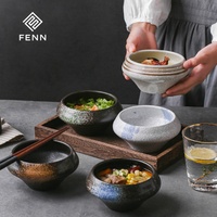 Bol à pâtes rétro en grès peint à la main FENN, bol à matcha japonais en céramique personnalisé, ensemble de bols coniques pour soupe, salade de fruits et desserts