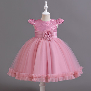 Girls' <b>Sequined</b> Tulle Princess Dress Lake Blue O-Neck Short Sleeve Flower Girl Party Dress 930 - Product Image 3