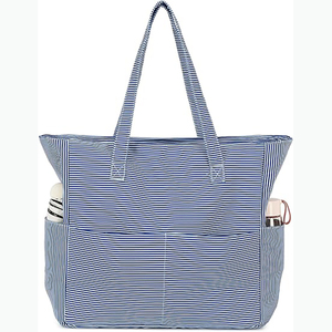 Échantillon gratuit, personnalisation en gros, trousse de toilette de voyage en toile, sac de plage, sac à maquillage, sac cosmétique rayé pour femmes - Product Image 3