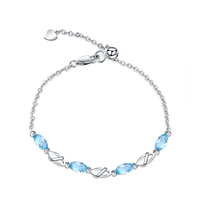 F0092 Respect de la topaze bleue suisse naturelle Gemstone Fashion 925 Sterling Silver Bracelet Bijoux pour filles