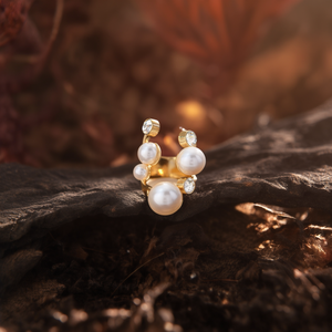 แหวนแฟชั่น ชุบทอง PVD สแตนเลสสตีล 316L ทนทาน ดีไซน์มุกและคริสตัล - Product Image 3
