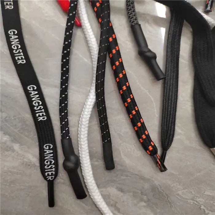 Cordones con logotipo impreso personalizado, Sudadera con capucha plana, cordón de poliéster con puntas de goma para Sudadera con capucha, cordones de poliéster