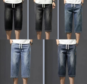 Estate slim alla moda semplice con pantaloni capri in denim da uomo di tendenza traspirante - Product Image 6