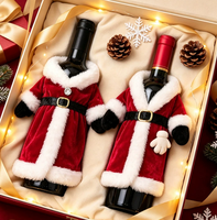 Housse de bouteille de vin en velours Père Noël avec bordure en peluche blanche, décoration de Noël pour table de fête, manchon de bouteille de vin, ornement