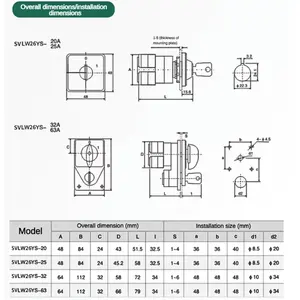 Anahtar ile LW26-20 LW26-25 elektrik 2/3 pozisyon döner kam geçiş anahtarı gümüş kontak 20A 25A 1/2/3/4/5 direkleri Cam anahtarı - Product Image 6