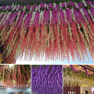 Fleurs artificielles de glycine 100 cm, décorations florales en soie pour mariage, extérieur, maison, décoration de plafond - Product Image 5