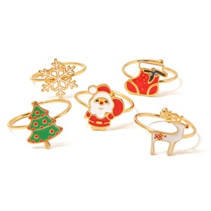 Bague de doigt réglable en émail plaqué or en acier inoxydable délicat pour Noël - Product Image 1