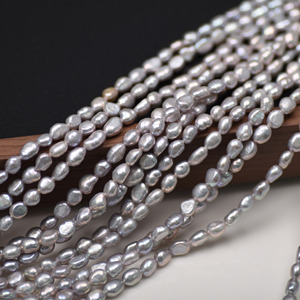 Collier de perles d'eau douce naturelles baroques grises, brillantes des deux côtés, environ 5 mm, accessoire semi-fini pour bricolage, perles blanches - Product Image 1